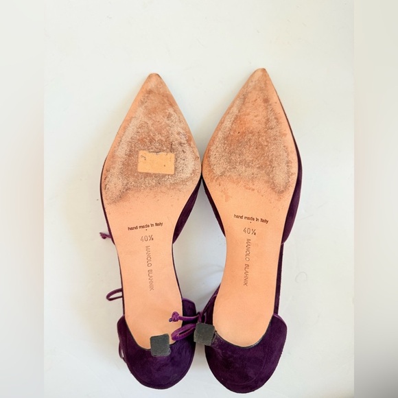 Manolo Blahnik Plum Purple Suede Leather Leyan 70mm ankle tie pumps EU 40.5 - Picture 9 of 10
